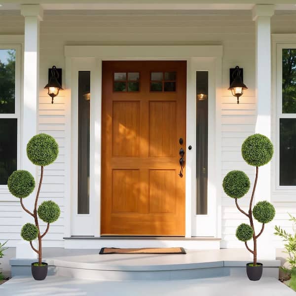 4.92 ft. Artificial Boxwood Spiral Topiary Ball Tree Bonsai-Indoor/Outdoor UV Resistant Plastic Green Decor