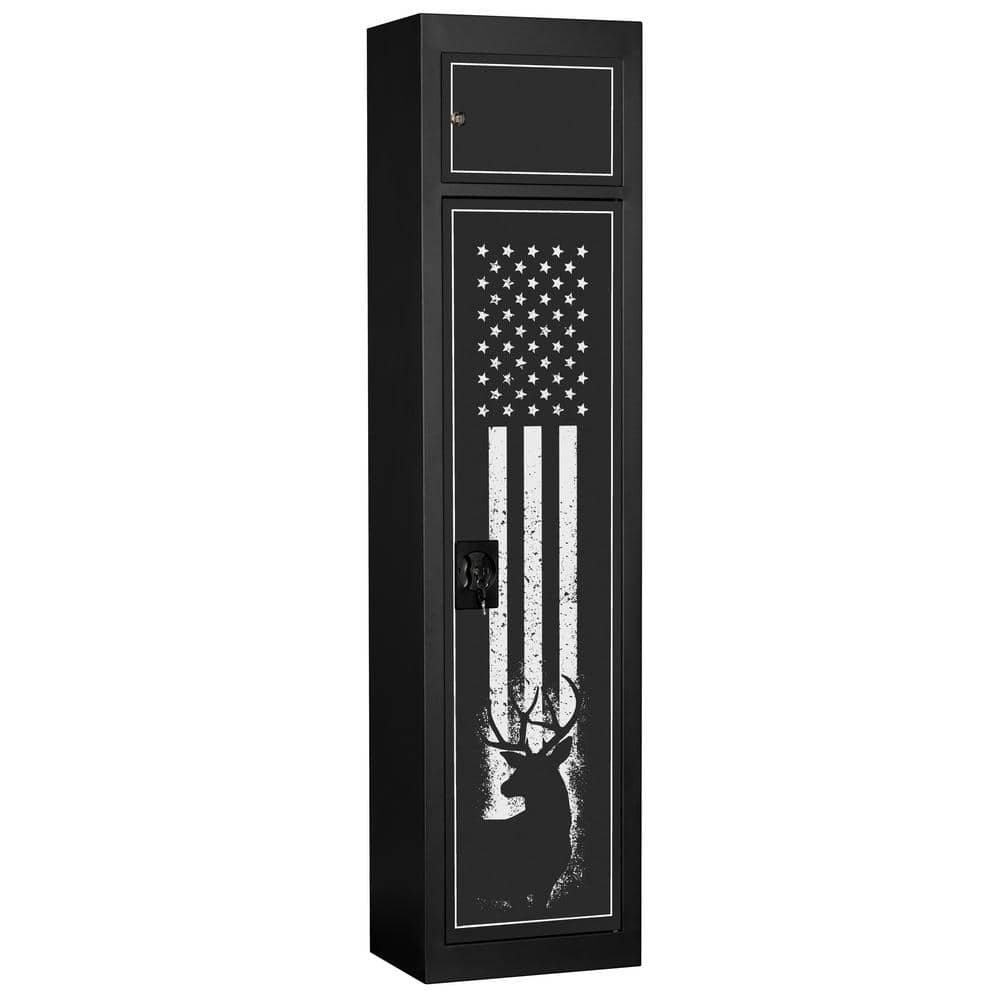 Black Metal 5-Rifle Locking Gun Storage Cabinet with Pistol Compartment