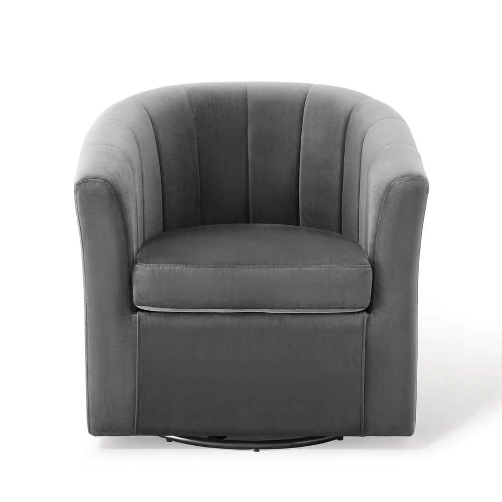 Charcoal Velvet Channel Tufted Swivel Barrel Chair