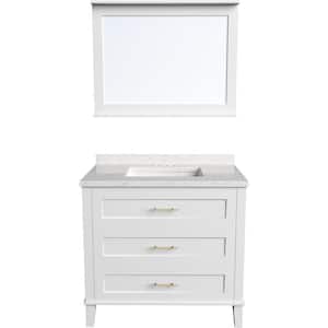 35.43 in. W x 22.05 in. D x 33.46 in.H Delmont Vanity Cabinet with Sink, 3 Drawers, White Cabinet