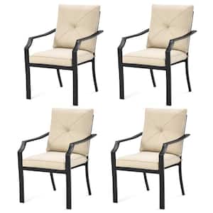 4-Pieces Farbic Patio Dining Chairs Stackable Removable Beige Cushions Garden Deck