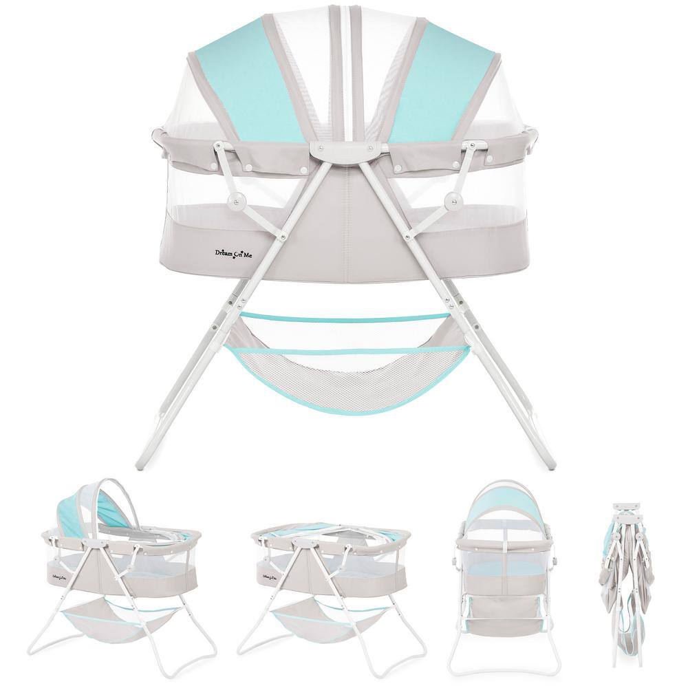 Blue and Gray Lightweight Polyester Foam Bassinet with Canopy