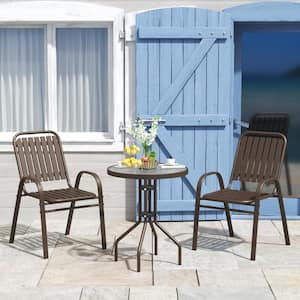 Brown 3-Piece Metal Outdoor Bistro Set with 1 Table and 2 PP Chairs