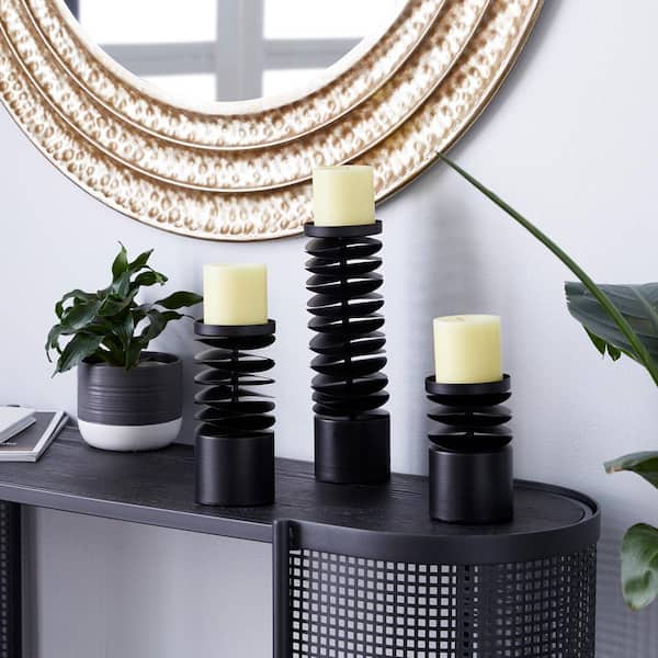 Litton Lane Black Metal Candle Holder (Set of 3)