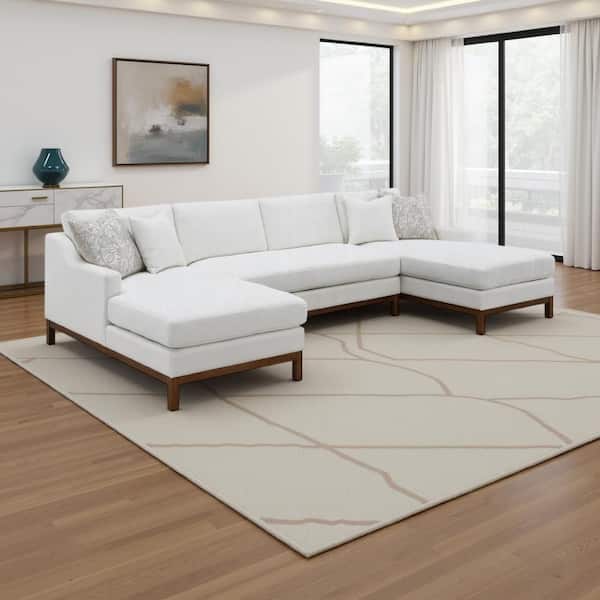 65 in. Recessed Arms Fabric U-Shaped Sectional Sofa in Ivory and Brown