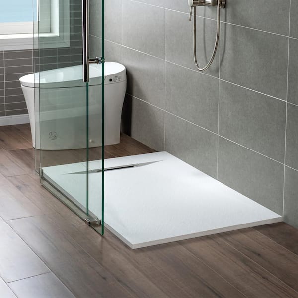 WOODBRIDGE 60 in. L x 32 in. W Alcove Zero Threshold Shower Pan Base with  Center Drain in Black, Low Profile, Wheel Chair Access HSB4323 - The Home