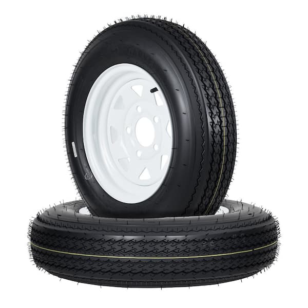 2-Pack 5.30-12 Trailer Tire and White Wheel Assembly, 5.30x12 Tire with 12" Rim 5 Lug 4.5" Bolt Pattern 6PR Load Range C