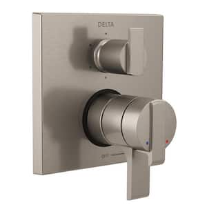 Ara Modern 2-Handle Wall-Mount Valve Trim Kit with 6-Setting Integrated Diverter in Stainless (Valve Not Included)