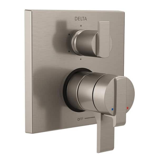Delta Ara Modern 2-Handle Wall-Mount Valve Trim Kit with 6-Setting Integrated Diverter in Stainless (Valve Not Included)