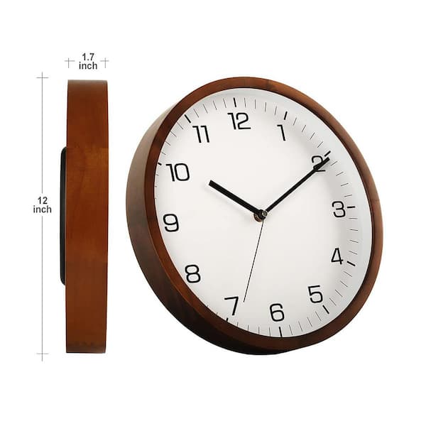 12 in Round Wooden Wall Clock Battery Operated Silent Non-Ticking  NYBPRBWJV6 - The Home Depot