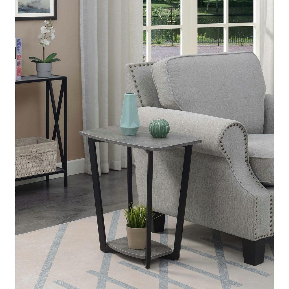 Industrial Cement and Black Melamine Square End Table with Shelf