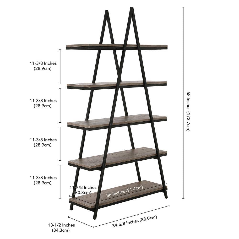 Conry 68'' Tall A-Frame Ladder Bookcase in Blackened Bronze/Antiqued Gray Oak