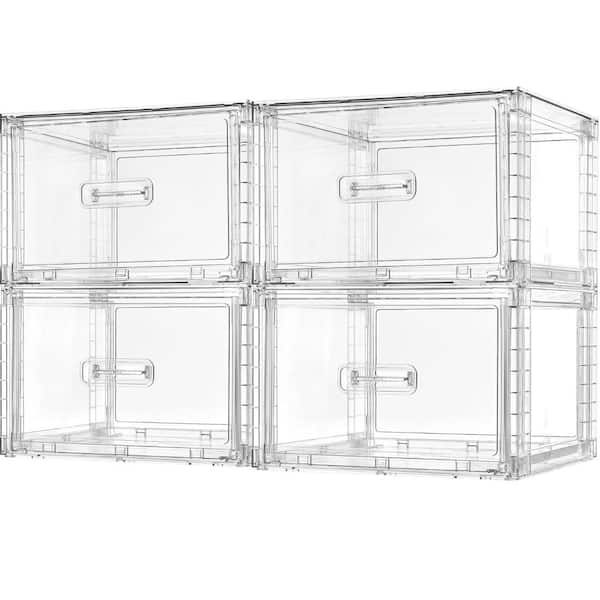 15 Qt Clear Stackable Closet Storage Drawers Easy Assemble Plastic Organizer Bins for Bathroom Pantry Under Sink 4 Pack