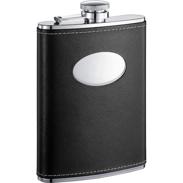 Visol Damien Black Leather Stainless Steel 8 oz. Liquor Flask