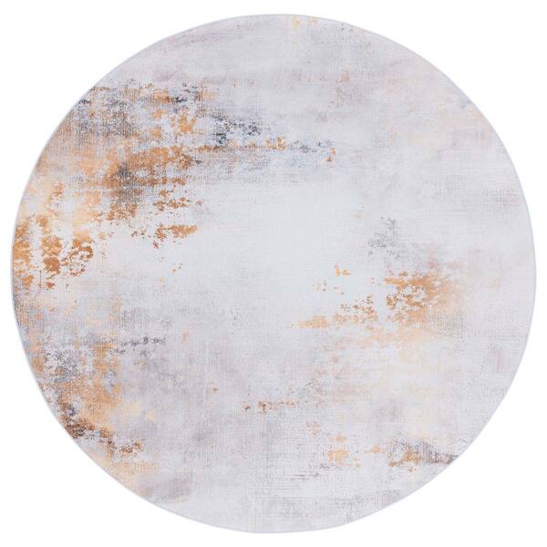 SAFAVIEH Tacoma Gray/Gold 6 ft. x 6 ft. Machine Washable Distressed Abstract Round Area Rug