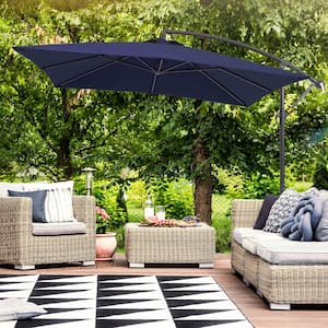 8.2 ft. Steel Pole and Ribs Square Outdoor Cantilever Offset Hanging Patio Umbrellas in Navy Blue