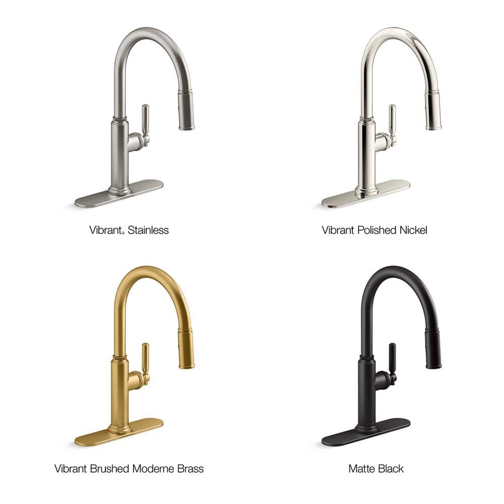 Revolv Single Handle Pull Down Sprayer Kitchen Faucet in Vibrant Brushed Moderne Brass