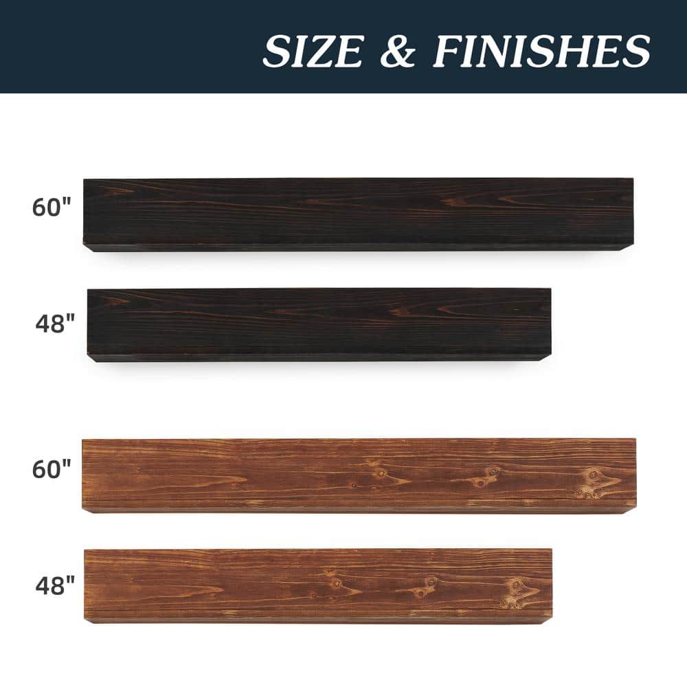 60" Light Brown Cedar Wood Floating Fireplace Mantel