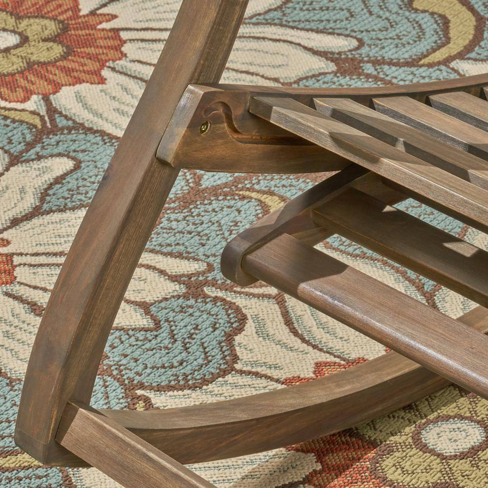 Gray Acacia Wood Outdoor Rocking Chair with Arms