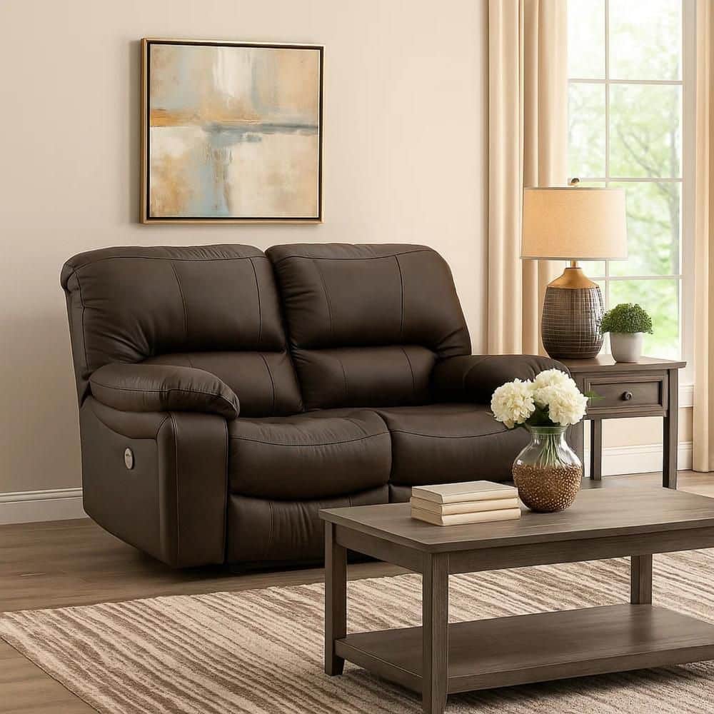 41 in. Pillow Top Arm Leather Rectangle Loveseat Recliner Sofa in Brown price history on PriceWatchPro