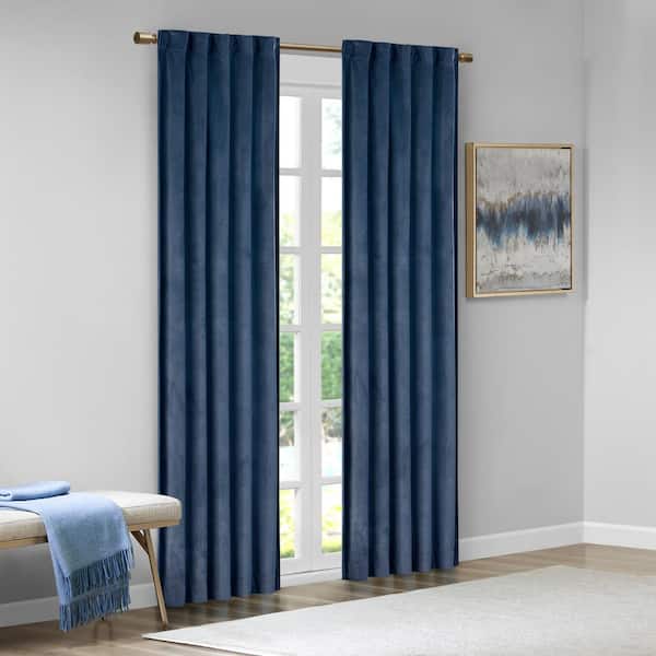 Garett Navy 37 in. W x 95 in. L 2-Piece Room Darkening Rod Pocket/Back Tab Window Panel Pair