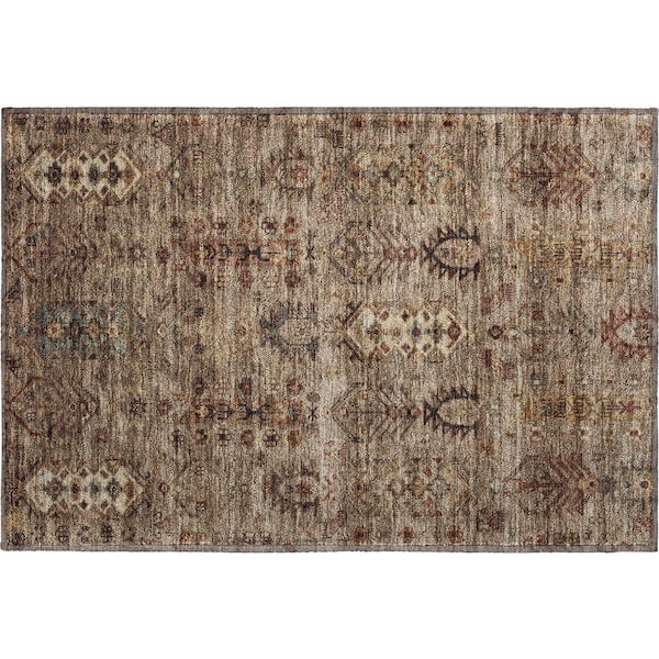 Mayfield Premium Machine Washable Abstract AMF2047 Brown 2 ft. x 3 ft. Accent Rug