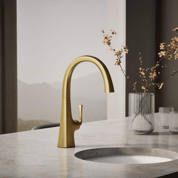 Graze Single Handle Bar Sink Faucet with Swing Spout in Vibrant Brushed Moderne Brass