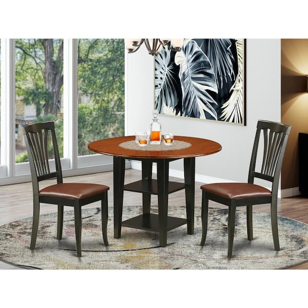 East West Furniture 3-Piece Black and Cherry Finish Round Solid Wood Top Dining Table Set