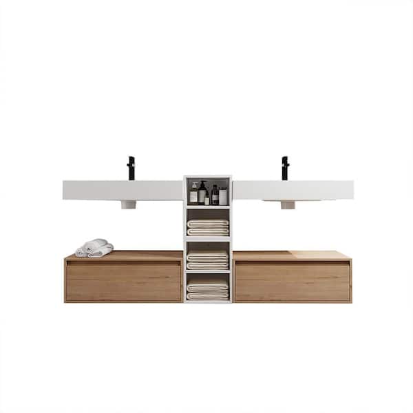 Jacques 72 in. W x 18.1 in. D x 15.8 in. H Floating Bath Vanity in Imitative Oak with White Resin Vanity Top