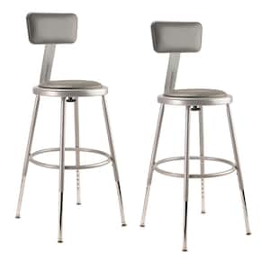 19 in.- 27 in. Height Adjustable Grey Heavy Duty Vinyl Padded Steel Stool with Backrest (2-Pack)