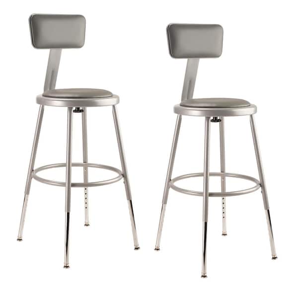 National Public Seating 19 in.- 27 in. Height Adjustable Grey Heavy Duty Vinyl Padded Steel Stool with Backrest (2-Pack)