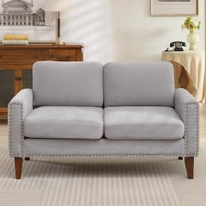Sanfe 57 in. Grey Solid Fabric 2-Seat Loveseat with Nailhead