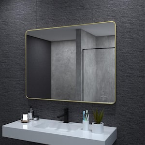 48 in. W x 36 in. H Rectangular Framed Wall Bathroom Vanity Mirror in Brass