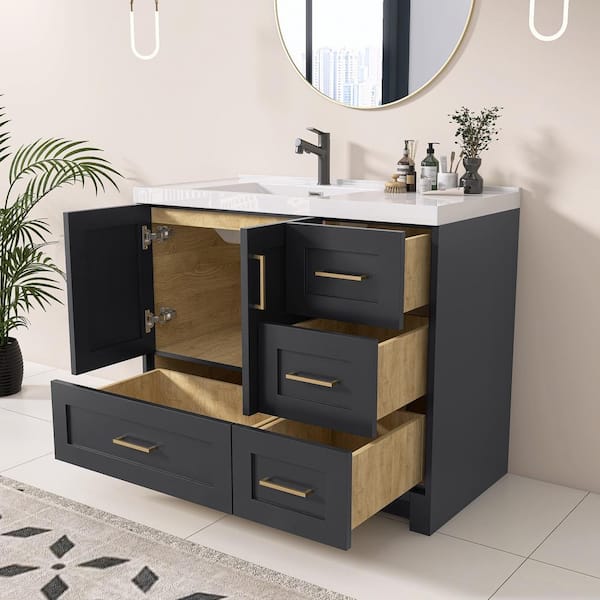 42 in. W x 22 in. D x 36 in. H Bathroom Vanity Single Sink Bath Vanity Cabinet in Dark Gray with White Solid Resin Top
