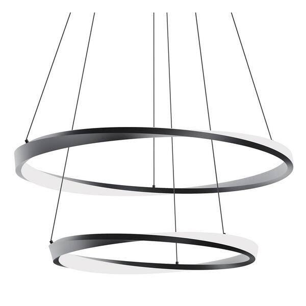 Oberon 25-Watt 2-Light Black Shaded Integrated LED Pendant Light with Acrylic Shade