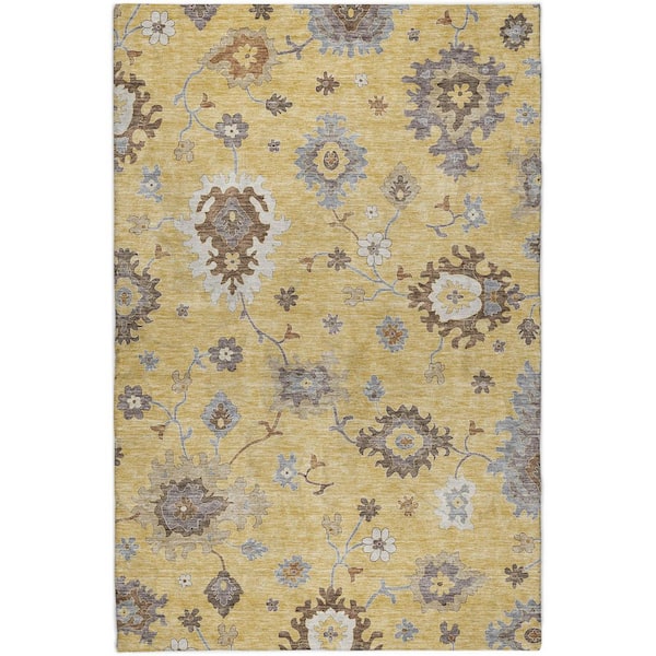 Dream Shag Premium Machine Washable Abstract ADS753 Gold 3 ft. x 5 ft. Area Rug