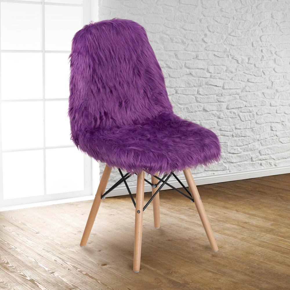 Purple Faux Fur and Beechwood Accent Chair with Metal Bracing