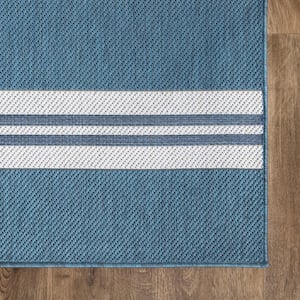 Stripes Blue 2 ft. x 7 ft. Indoor/Outdoor Runner Rug
