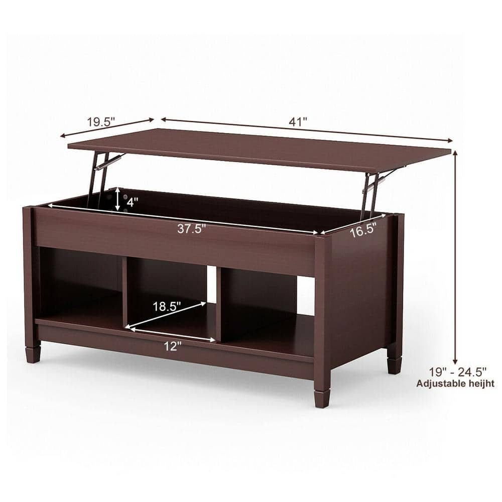 Espresso Square Wood and Metal Lift-Top Coffee Table with Storage