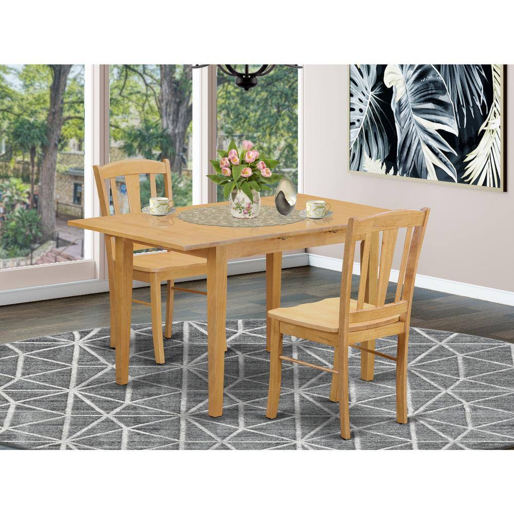 3-Piece Natural Brown Oak Finish Solid Wood Top Dining Table Set