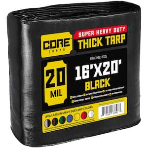 16 ft. x 20 ft. Black 20 Mil Heavy Duty Polyethylene Tarp, Waterproof, UV Resistant, Rip and Tear Proof