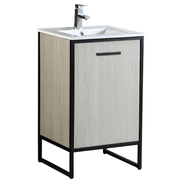 FINE FIXTURES Vdara 20 in. W x 18.11 in. D x 33.5 in. H Bathroom Vanity Side Cabinet in Silver Gray with White Ceramic Top
