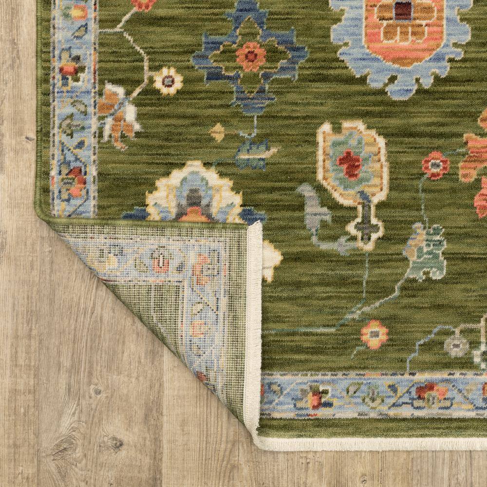Green and Blue Wool Synthetic Oriental Runner Rug, 2' x 6'