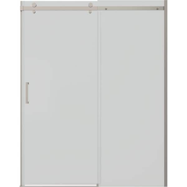 Commix 54-3/8 to 60 in. W x 76 in. H Frameless Exposed Roller Sliding Shower Door in Nickel with 5/16 in. Clear Glass