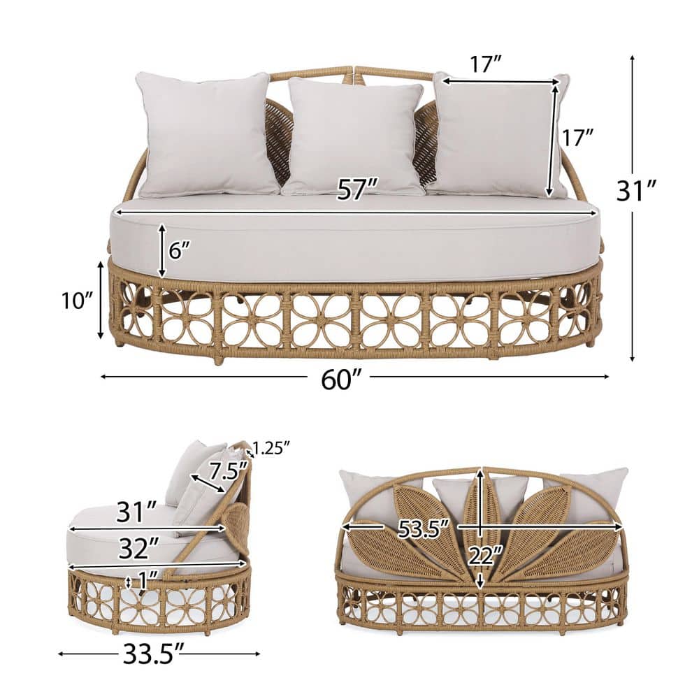Stetson Beige and Light Brown Wicker Outdoor Daybed with Pillows