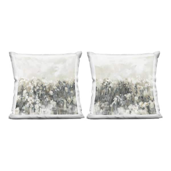 Stupell Industries Brushed Flower Meadow Impressions Off-White Abstract Polyester 18 in. x 18 in. Throw Pillow Set of 2