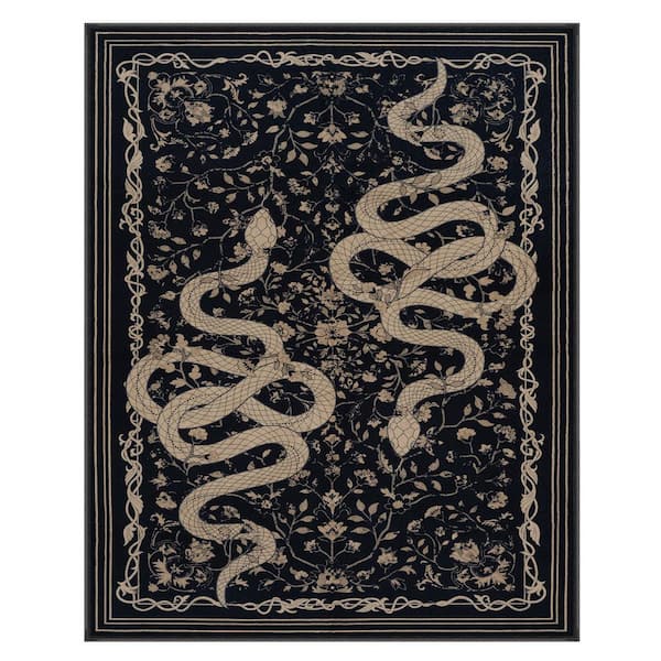 Washable Vintage Snake Pattern Non Slip Black Serpent 8 ft. x 10 ft. Living Room/Bedroom Indoor Area Rug