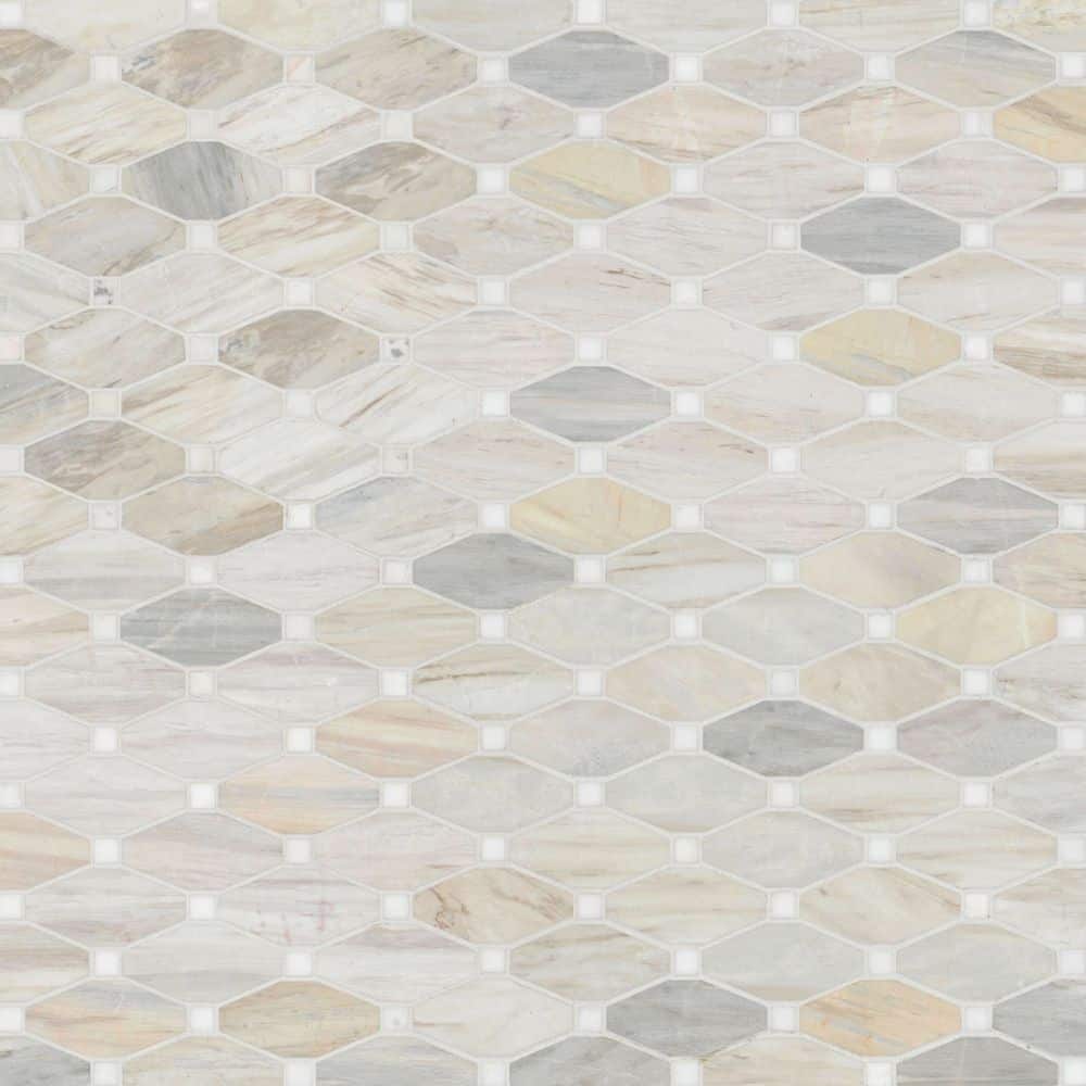 Angora Beige and Gray Polished Marble Mosaic Tile