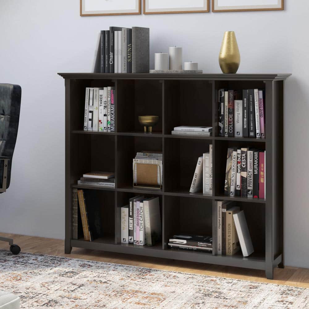 Hickory Brown 57" Solid Wood 12-Cube Storage Bookcase