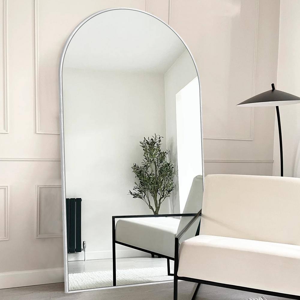 32 in. W x 71.2 in. H Modern Arched Aluminum Frame Silver Floor Full-length Mirror Wall Mirror